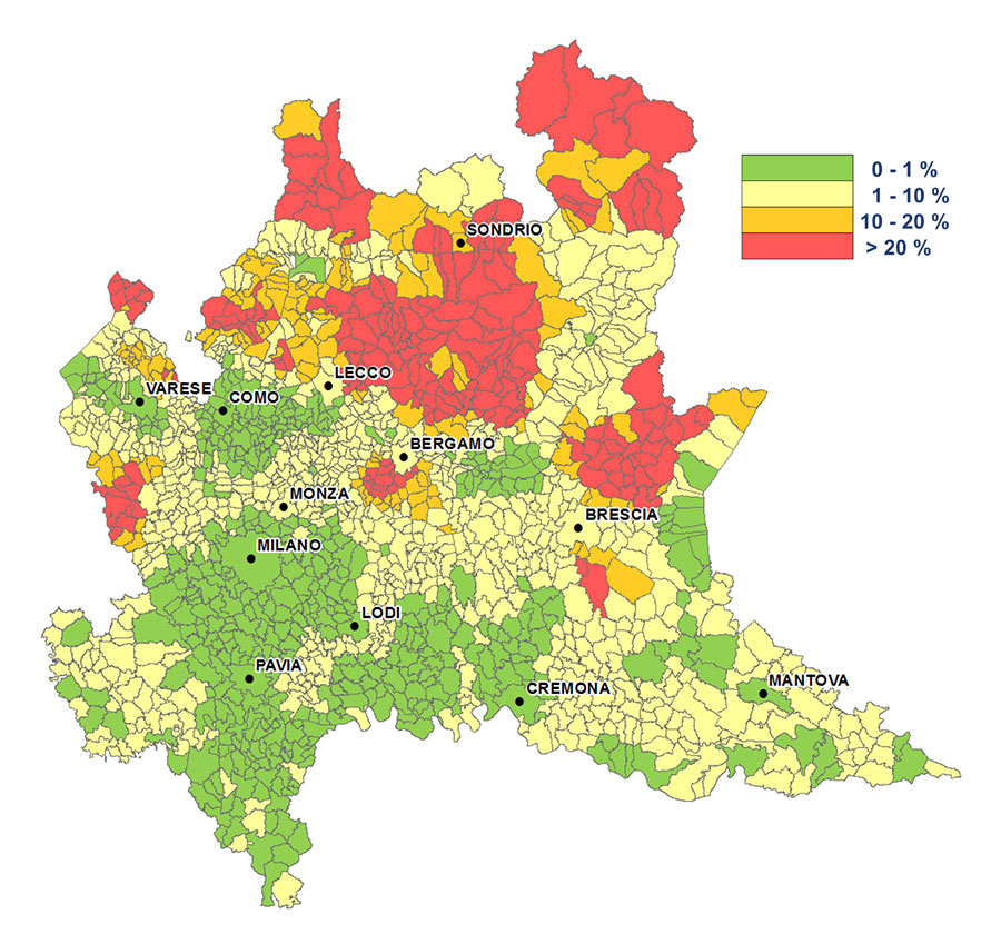 mappa del Radon in Lombardia